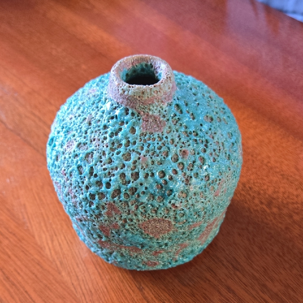 Clay Flower Bud Vase. Turquoise Green.